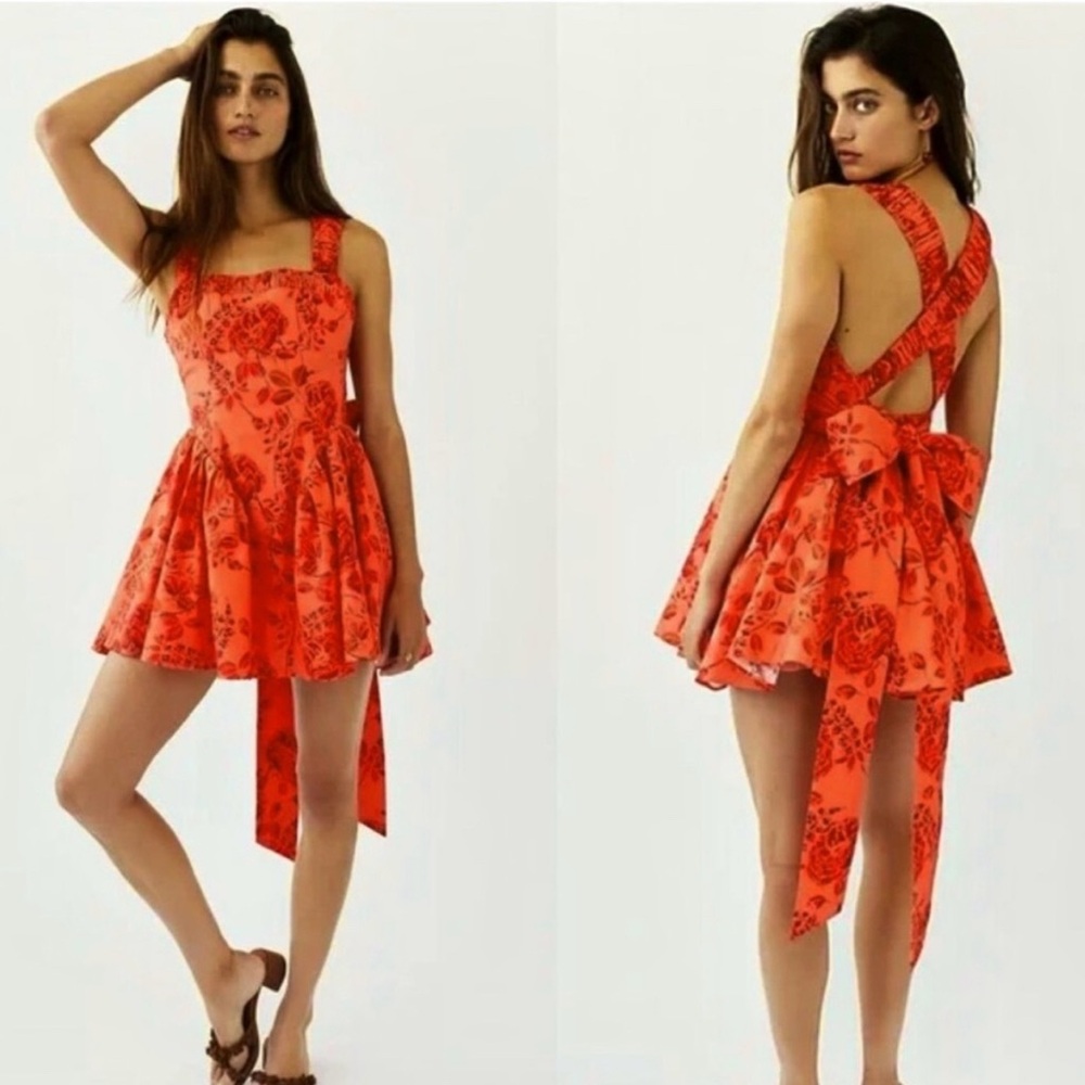 Free People Orange Ruffled Mini Dress